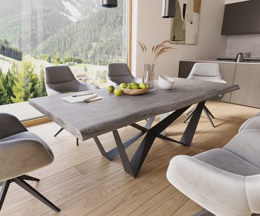 DELIFE Eettafel Edge 220x100 XL acacia platina  Spider staal  zwart  Live-Edge