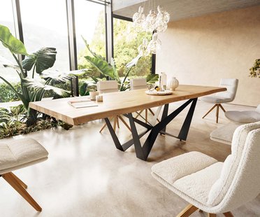 DELIFE Eettafel Edge 300x100 eiken natuur Spider staal  zwart  Live-Edge