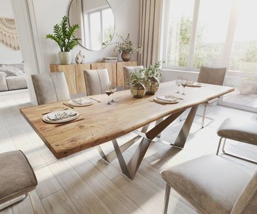 DELIFE Eettafel Edge 240x100 acacia natuur Spider staal  roestvrij staal  Live-Edge