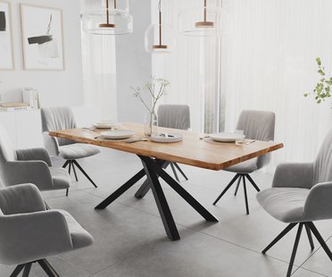 DELIFE Eettafel Edge 200x100 acacia natuur kruisframe rechthoek zwart  Live-Edge