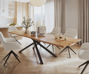 DELIFE Eettafel Edge 300x100 acacia natuur kruisframe rechthoek zwart  Live-Edge