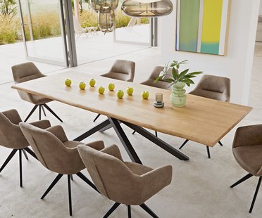 DELIFE Eettafel Edge 260x100x2,5-3 eiken natuur kruisframe rechthoek zwart  Live-Edge