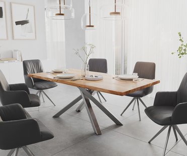 DELIFE Eettafel Edge 200x100 acacia natuur kruisframe rechthoek roestvrij staal  Live-Edge