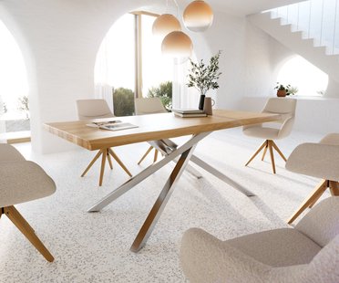 DELIFE Eettafel Edge 200x100 eiken natuur kruisframe rechthoek roestvrij staal  Live-Edge gelakt