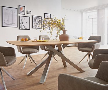 DELIFE Eettafel Edge Boot 200x100x2,5-3 eiken natuur kruisframe rechthoek roestvrij staal  Schweizer Kante