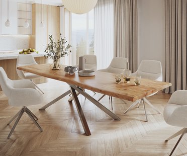 DELIFE Eettafel Edge 300x100 XL acacia natuur kruisframe rechthoek roestvrij staal  Live-Edge