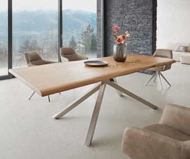 DELIFE Eettafel Edge 240x100 acacia natuur kruisframe rechthoek roestvrij staal  Live-Edge