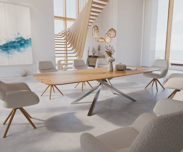 DELIFE Eettafel Edge Boot 300x120x2,5-3 eiken natuur kruisframe rechthoek roestvrij staal  Schweizer Kante