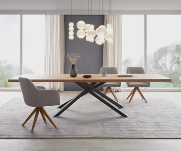 DELIFE Eettafel Edge 300x100 eiken natuur kruisframe rechthoek zwart  Live-Edge