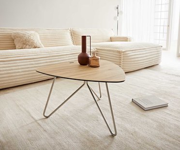 DELIFE Salontafel Ekrem 65x65 cm keramiek Laminam® Sabbia Eikenkleur Kruisvoet rond roestvrij staal