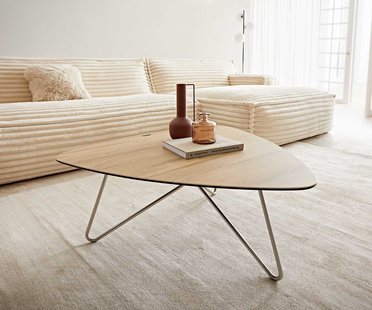 DELIFE Salontafel Ekrem 88x85 cm keramiek Laminam® Sabbia Eikenkleur Kruisonderstel rond roestvrij staal