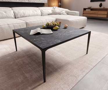 DELIFE Salontafel Levente 85x85 cm keramiek Laminam®Nero Greco Grey onderstel metaal zwart