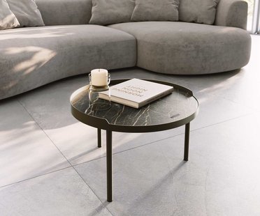 DELIFE Salontafel Torell 50x50 cm keramiek Laminam®Noir Desir Bruin metalen onderstel Effectafwerking Titanium