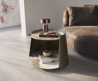 DELIFE Salontafel Daban 59x59 cm keramiek Minas Melange wit-beige metalen onderstel titaankleurig