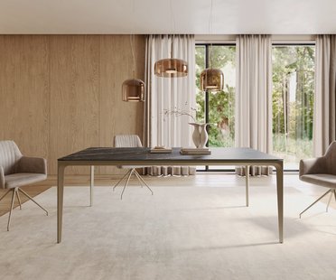 DELIFE Eettafel Escina 200x100 cm keramiek Laminam®Noir Desir Bruin Aluminium onderstel