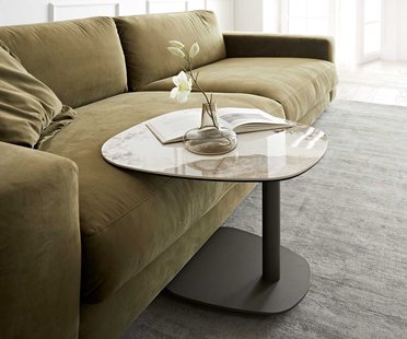 DELIFE Salontafel Elenya 60x60 cm keramiek Minas Melange wit-beige frame effectafwerking titanium