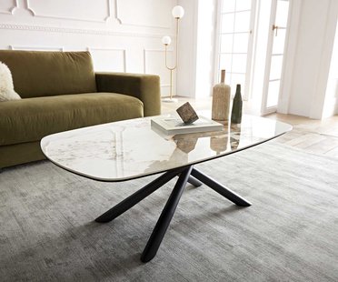 DELIFE Salontafel Sarita 120x70 cm keramiek Minas Melange wit-beige onderstel metaal zwart