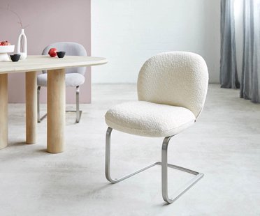 DELIFE Sledemodel Nube-Flex bouclé wit sledemodel vlak roestvrij staal pocketveer kern