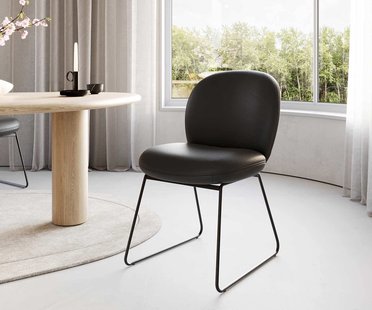 DELIFE Eetkamerstoel Nube-Flex echt leer zwart slipframe zwart pocketveer kern