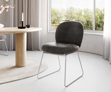 DELIFE Eetkamerstoel Nube-Flex microvelours antraciet vintage slipframe roestvrij staal pocketveer kern