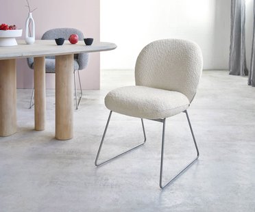 DELIFE Eetkamerstoel Nube-Flex bouclé wit slipframe roestvrij staal pocketveer kern
