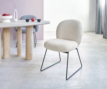 DELIFE Eetkamerstoel Nube-Flex bouclé wit slipframe zwart pocketveer kern