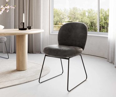 DELIFE Eetkamerstoel Nube-Flex microvelours antraciet vintage slipframe zwart pocketveer kern