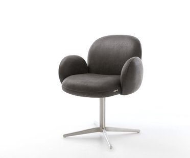 DELIFE Draaistoel Nube-Flex met armleuning microvelours antraciet vintage kruispoot roestvrij staal 360° draaibaar pocketveer kern