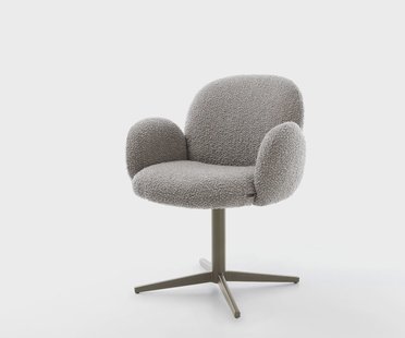 DELIFE Draaistoel Nube-Flex met armleuning bouclé zilver grijs kruispoot afwerking met titanium 360° draaibaar pocketveer kern