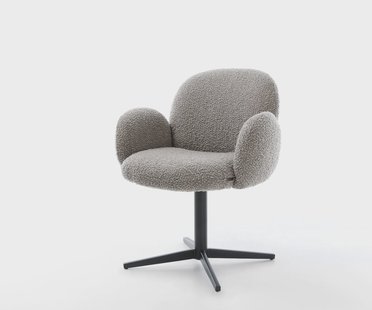 DELIFE Draaistoel Nube-Flex met armleuning bouclé zilver grijs kruispoot zwart 360° draaibaar pocketveer kern