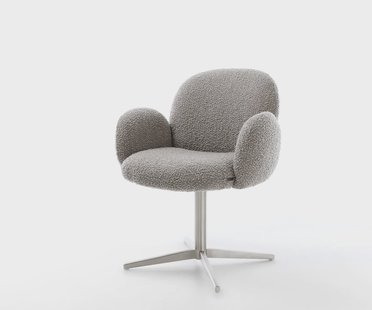 DELIFE Draaistoel Nube-Flex met armleuning bouclé zilver grijs kruispoot roestvrij staal 360° draaibaar pocketveer kern