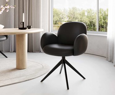 DELIFE Draaistoel Nube-Flex met armleuning echt leer zwart kruisframe breed zwart 360° draaibaar pocketveer kern