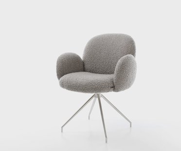 DELIFE Draaistoel Nube-Flex met armleuning bouclé zilver grijs kruisframe conisch roestvrij staal 180° draaibaar pocketveer kern