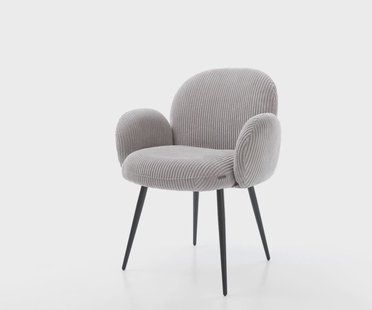 DELIFE Eetkamerstoel Nube-Flex met armleuning koord zilver grijs 4-poot conisch zwart pocketveer kern