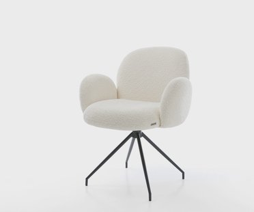 DELIFE Draaistoel Nube-Flex met armleuning bouclé wit kruisframe conisch zwart 180° draaibaar pocketveer kern