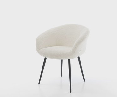 DELIFE Eetkamerstoel Vinka-Flex met armleuning bouclé wit 4-poot conisch zwart pocketveer kern