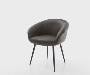 DELIFE Eetkamerstoel Vinka-Flex met armleuning microvelours antraciet vintage 4-poot conisch zwart pocketveer kern