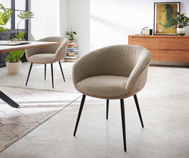 DELIFE Eetkamerstoel Vinka-Flex met armleuning materiaalmix mud 4-poot conisch zwart pocketveer kern