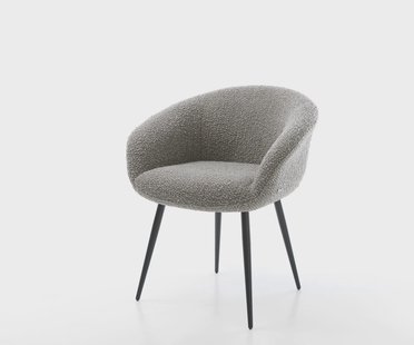 DELIFE Eetkamerstoel Vinka-Flex met armleuning bouclé zilver grijs 4-poot conisch zwart pocketveer kern