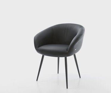 DELIFE Eetkamerstoel Vinka-Flex met armleuning echt leer zwart 4-poot conisch zwart pocketveer kern