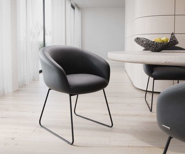 DELIFE Eetkamerstoel Vinka-Flex met armleuning echt leer zwart slipframe zwart pocketveer kern