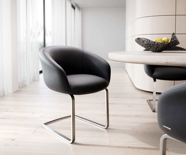 DELIFE Sledemodel Vinka-Flex met armleuning echt leer zwart sledemodel vlak roestvrij staal pocketveer kern