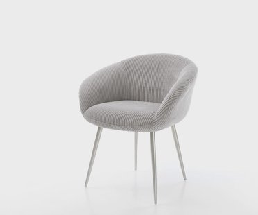 DELIFE Eetkamerstoel Vinka-Flex met armleuning koord zilver grijs 4-poot conisch roestvrij staal pocketveer kern