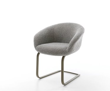 DELIFE Sledemodel Vinka-Flex met armleuning bouclé zilver grijs sledemodel vlak afwerking met titanium pocketveer kern