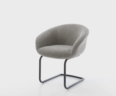 DELIFE Sledemodel Vinka-Flex met armleuning bouclé zilver grijs sledemodel rond zwart pocketveer kern