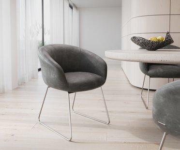 DELIFE Eetkamerstoel Vinka-Flex met armleuning microvelours antraciet vintage slipframe roestvrij staal pocketveer kern