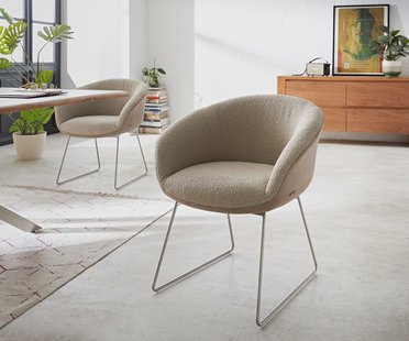 DELIFE Eetkamerstoel Vinka-Flex met armleuning materiaalmix mud slipframe roestvrij staal pocketveer kern