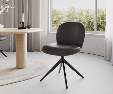 DELIFE Draaistoel Nube-Flex echt leer zwart kruisframe breed zwart 360° draaibaar pocketveer kern