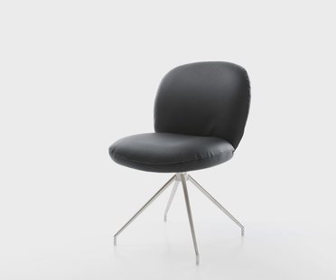 DELIFE Draaistoel Nube-Flex echt leer zwart kruisframe conisch roestvrij staal 180° draaibaar pocketveer kern