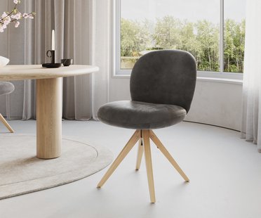 DELIFE Draaistoel Nube-Flex microvelours antraciet vintage houten frame hoekig natuur 180° draaibaar pocketveer kern